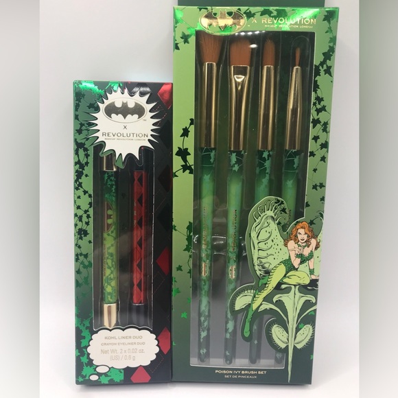 DC x Revolution Poison Ivy Brush Set & Kohl Eyeliner Duo Set NIB - Picture 1 of 8